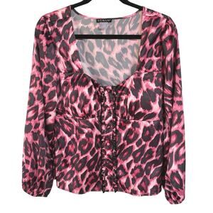 Venus Pink Cheetah Leopard Print Office Siren Ruffle Y2K Style Sweetheart Blouse